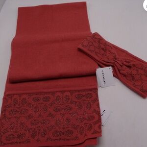 Coach Watermelon Signature Knit Oblong Scarf C5127 & Knit Headband 6918 New